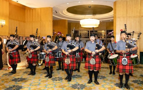 A group of Pipes and Bands performing at Scottish Burns Night.