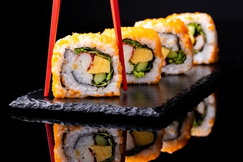 California Maki Roll a traditional Japanese rice roll.